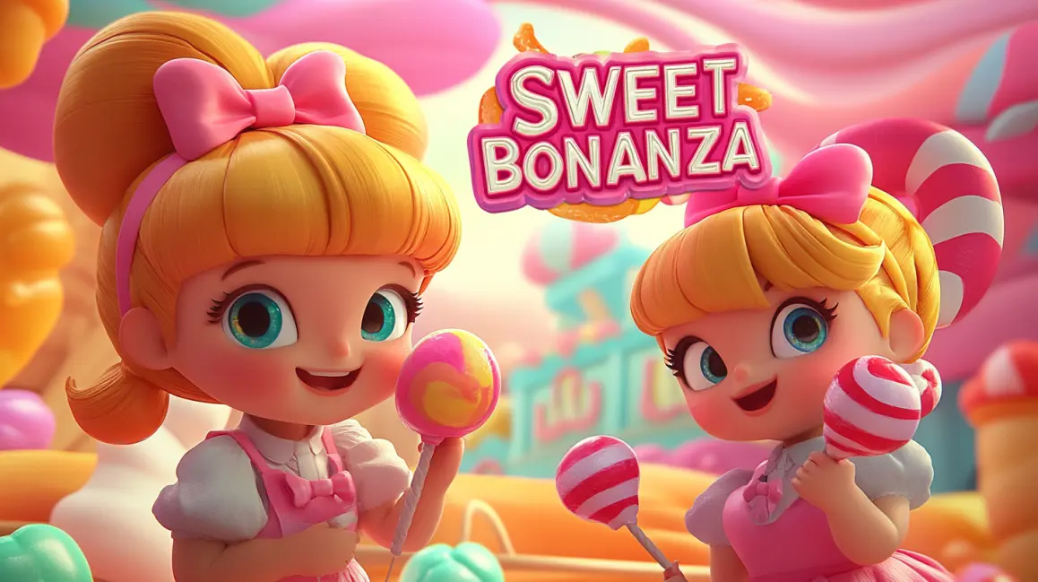Two cute anime girls enjoy cupcakes in a candy shop in the 'Swesweet Bonanza' slot game, one of the most popular and delicious adventures you can play at JILI16.