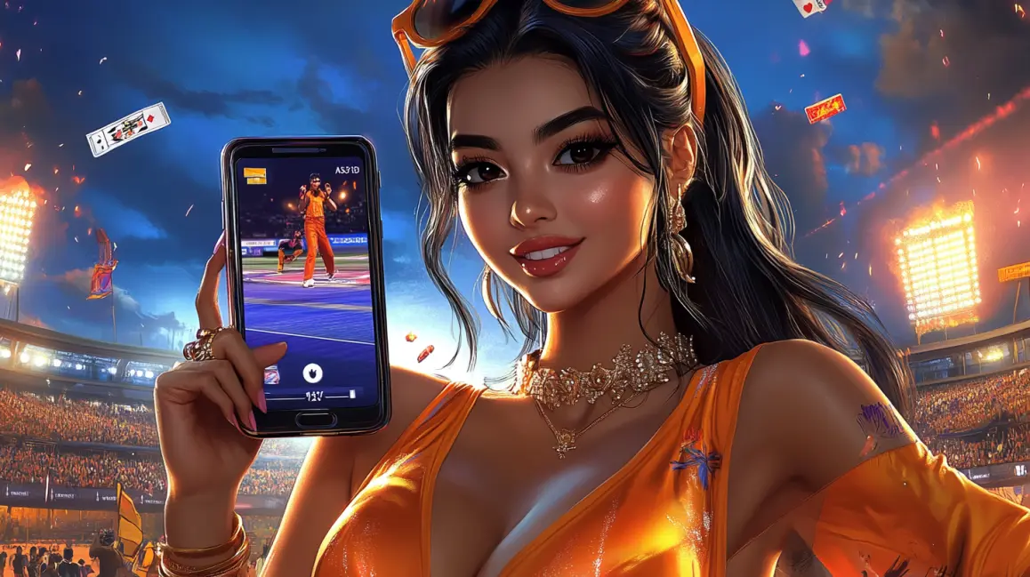 A stylish woman holds a phone with a fun slot game, with the word 'APP' in large letters, inviting you to download the JILI16 app for a vibrant gaming experience.